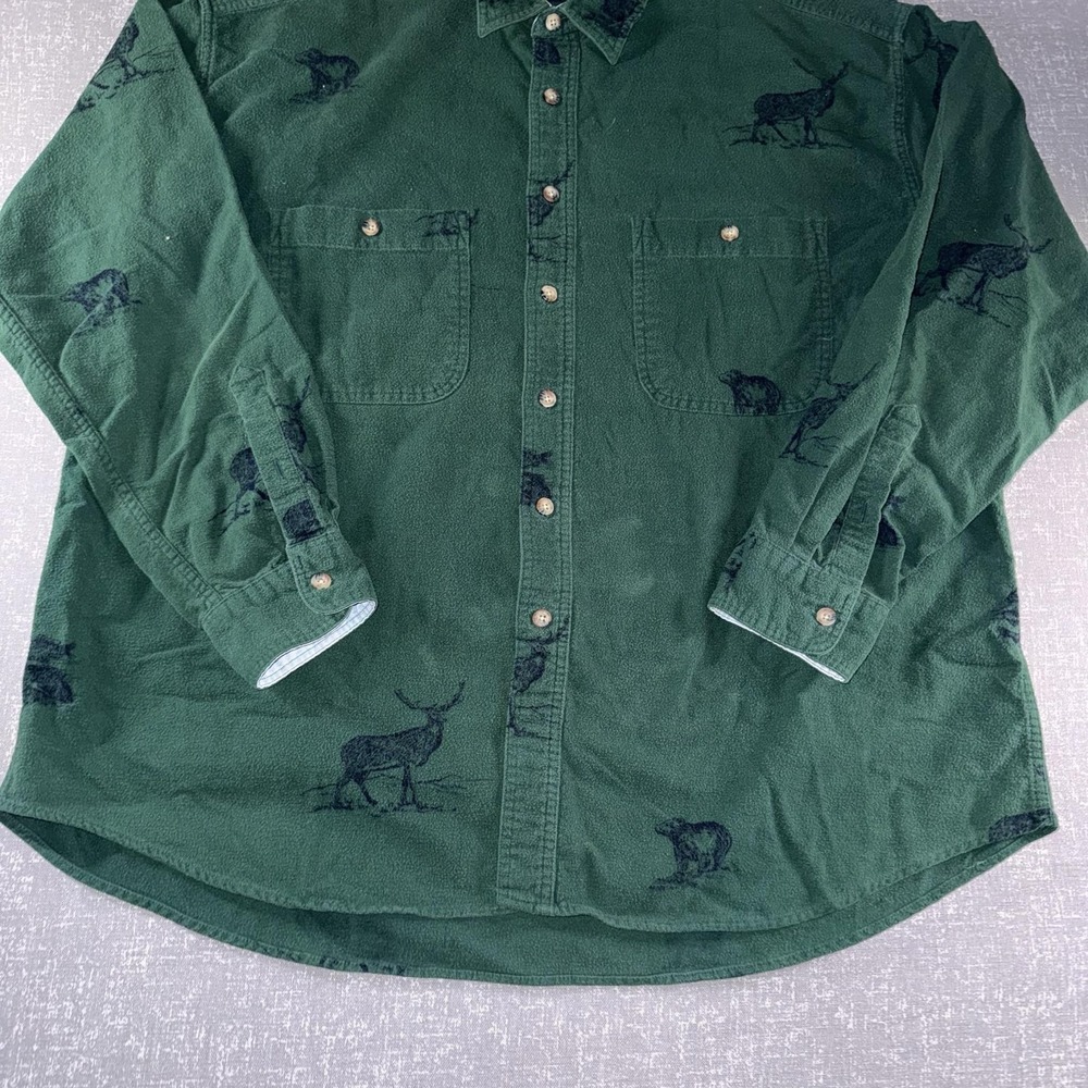 Vintage Gant Rough Weather Shirt Mens XL Green Deer Bear Flannel Hunting Chamois - Picture 4 of 10